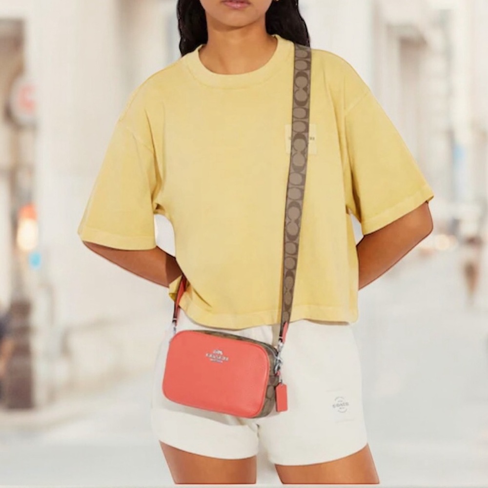 Coach Mini Jamie Camera Bag With Signature Canvas Silver/Khaki/Tangerine